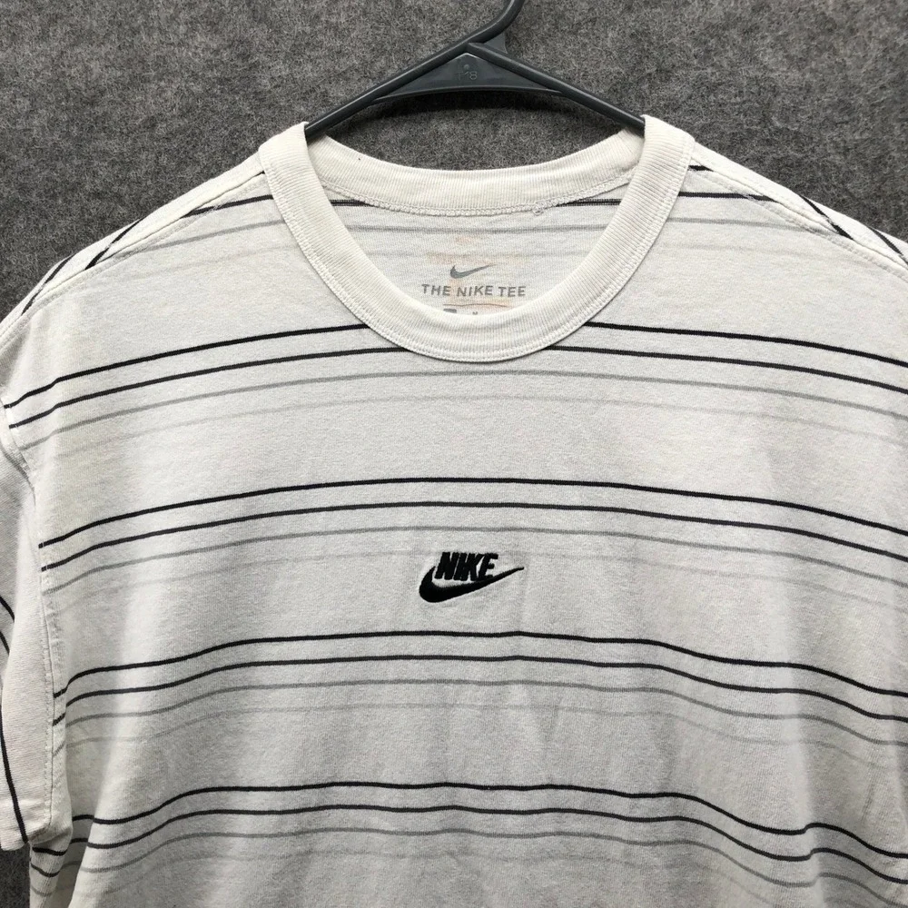 Nike Sportswear NSW Striped Tee Mens M White Black Short‎ Sleeve Cotton Crewneck